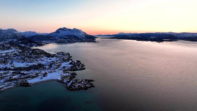 4K航拍北欧挪威塞尼亚岛自然风光