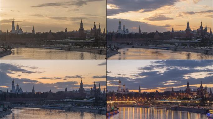 莫斯科红场、莫斯科河、日转夜延时