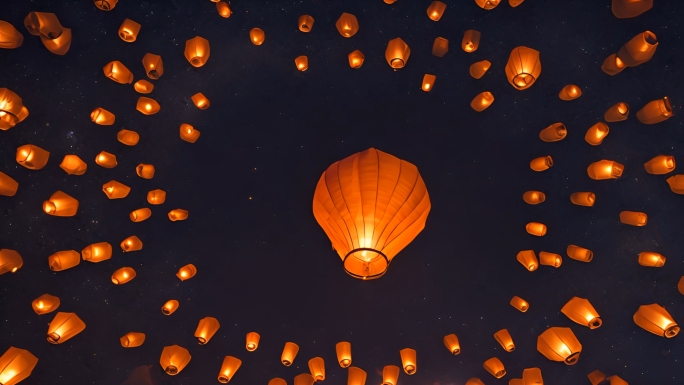 夜晚 孔明灯许愿灯祈福