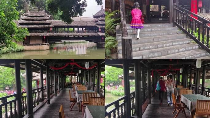 广西风情乡村旅游侗乡风雨桥侗族风雨木桥