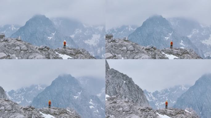 航拍玉龙雪山登山