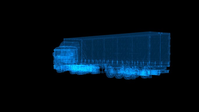 蓝色全息线框科技运输车素材带通道