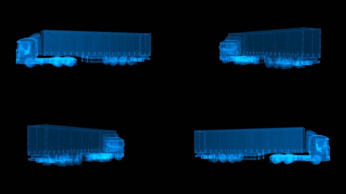 蓝色全息线框科技运输车素材带通道