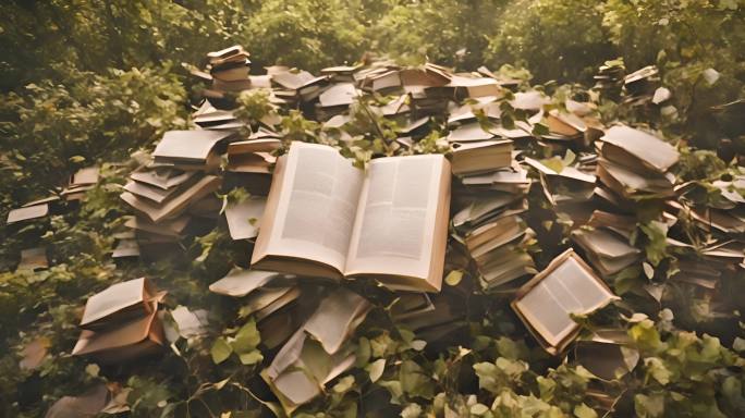 废弃土地上的图书书籍书本