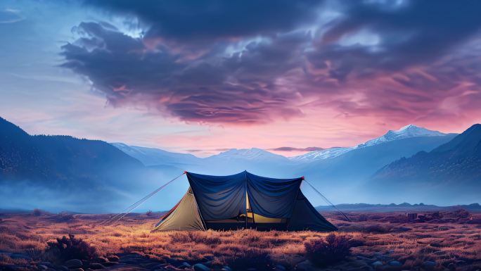 旅游概念户外野营帐篷和美丽风光