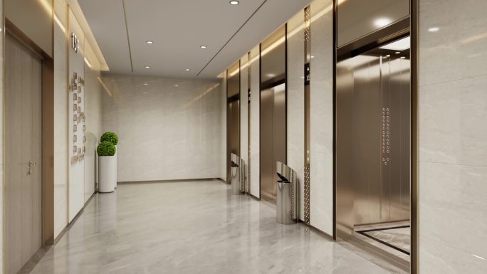 电梯开门动画写字楼电梯三维地产电梯间入户