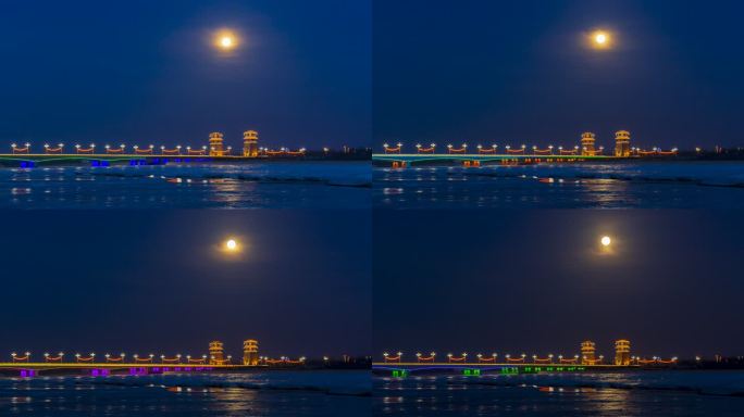 甘肃张掖新城黑河大桥冬季满月风光延时