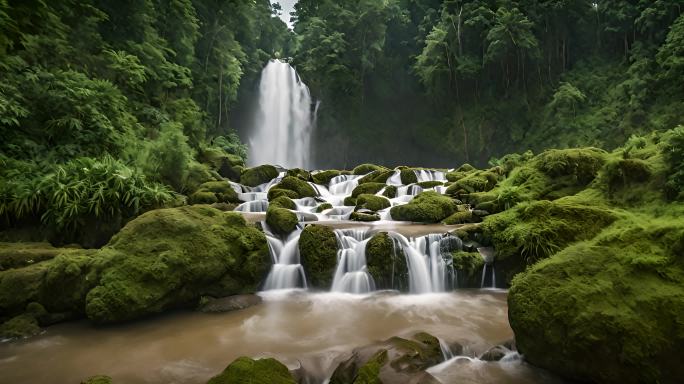 环境森林瀑布山间河流小溪溪水