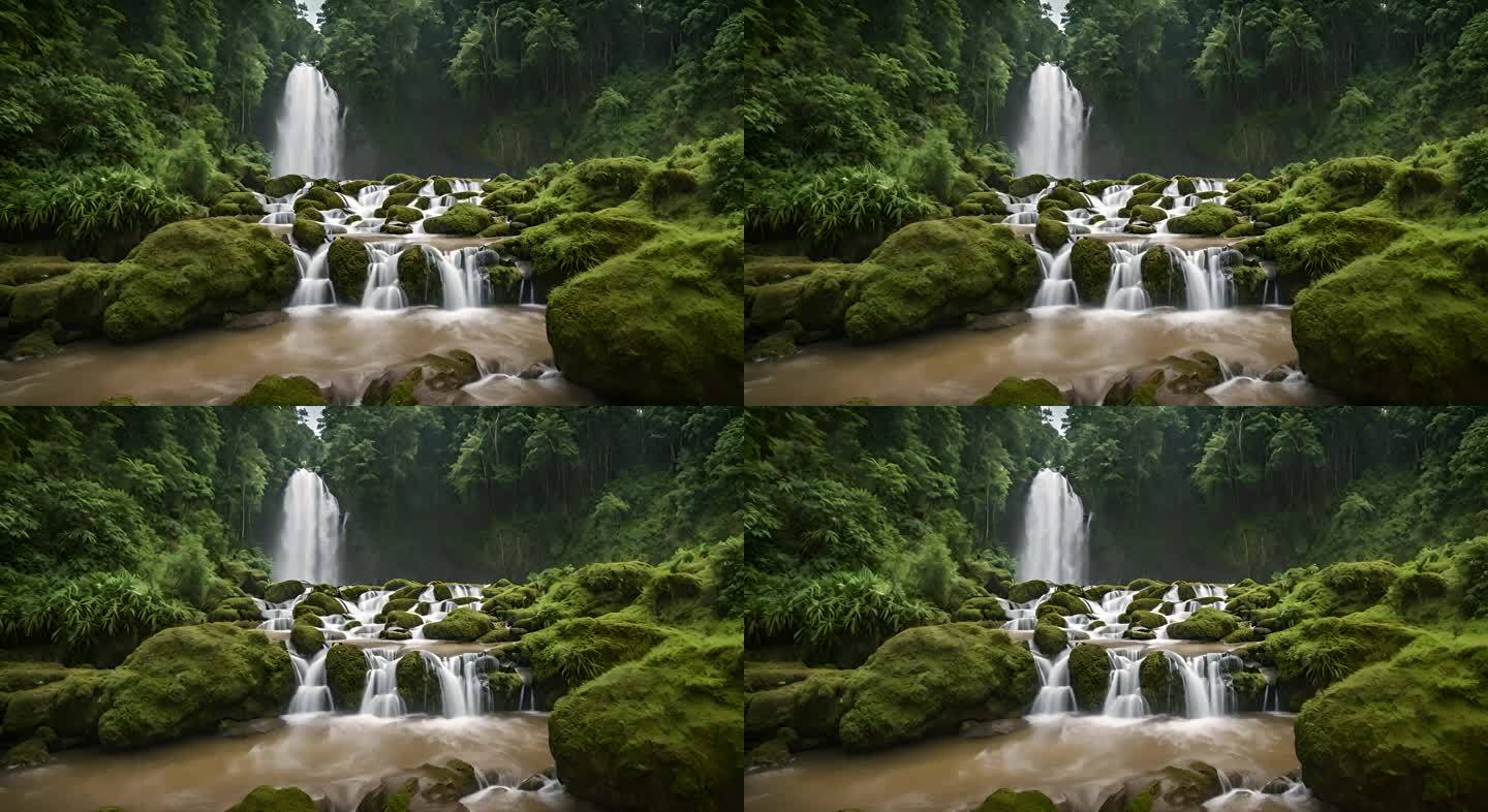 环境森林瀑布山间河流小溪溪水