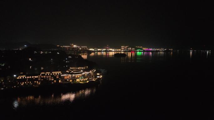 4K航拍浙江杭州淳安县千岛湖夜景风光