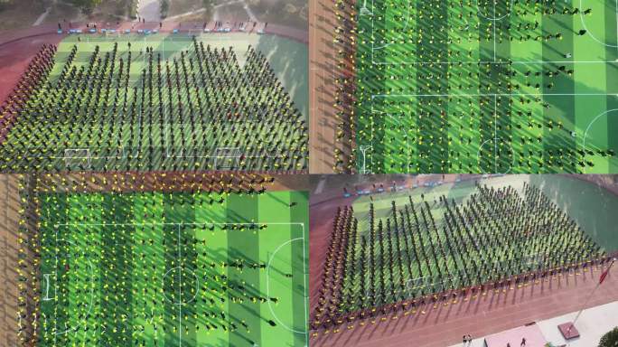 航拍小学生操场广播体操课间操锻炼身体
