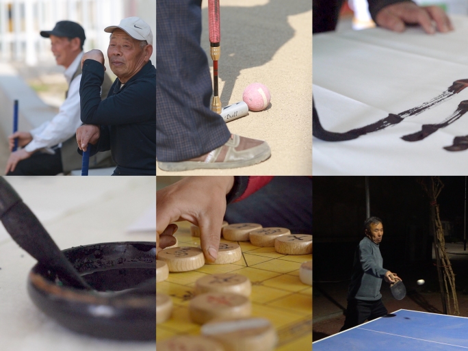 老年人娱乐活动生活书法象棋门球乒乓球敬老