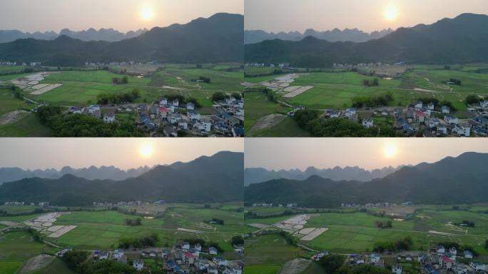 春天乡村风景绿色自然夕阳风景