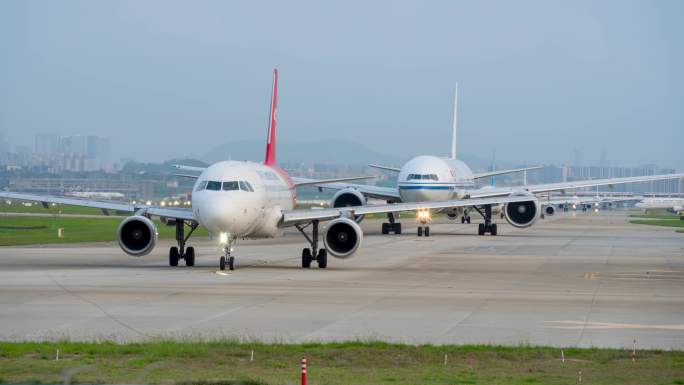 8K深圳宝安飞机场客机排队起飞延时4