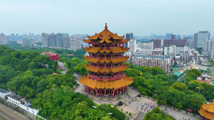 武汉黄鹤楼航拍湖北武昌区地标建筑城市风景