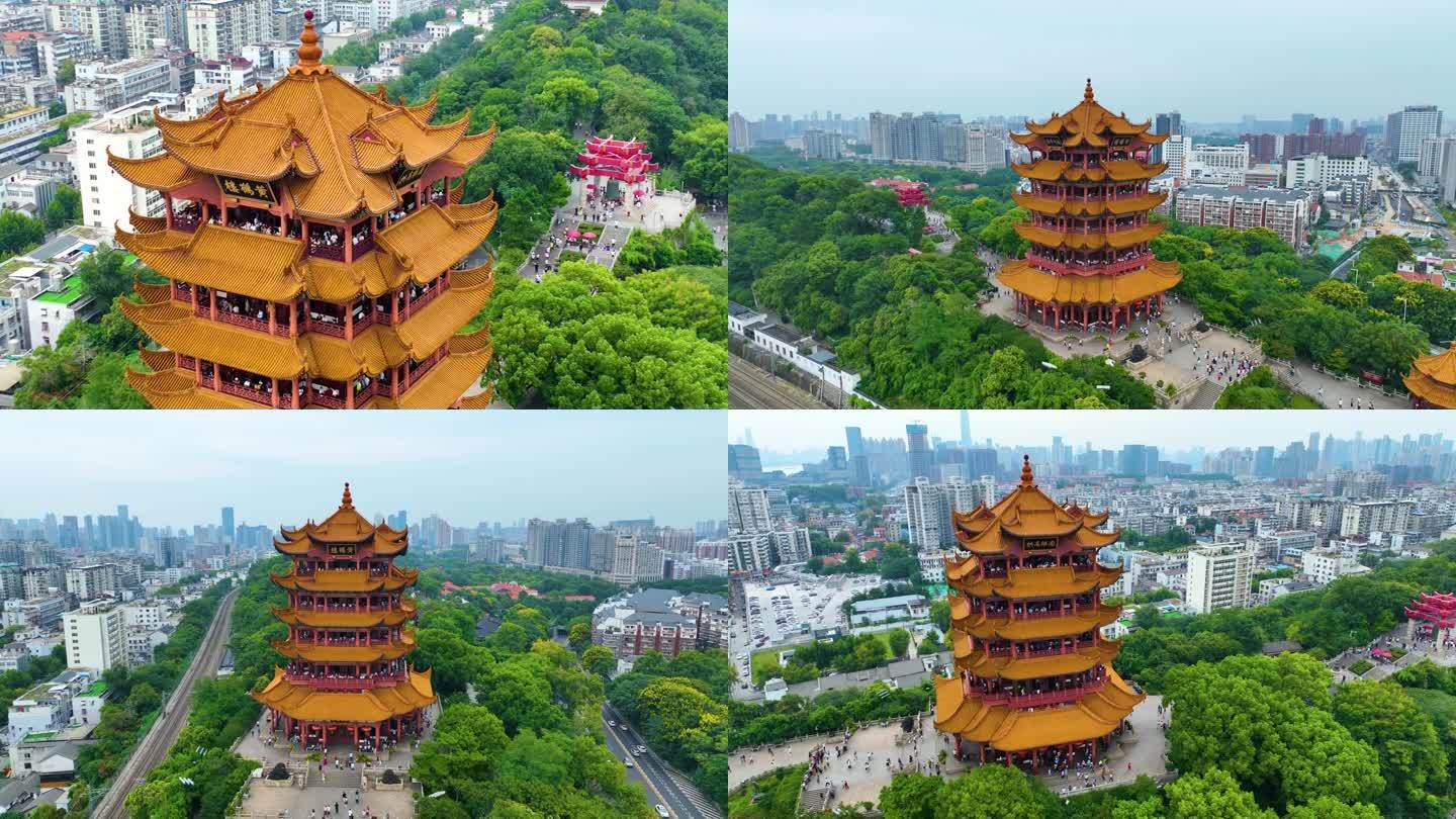 武汉黄鹤楼航拍湖北武昌区地标建筑城市风景