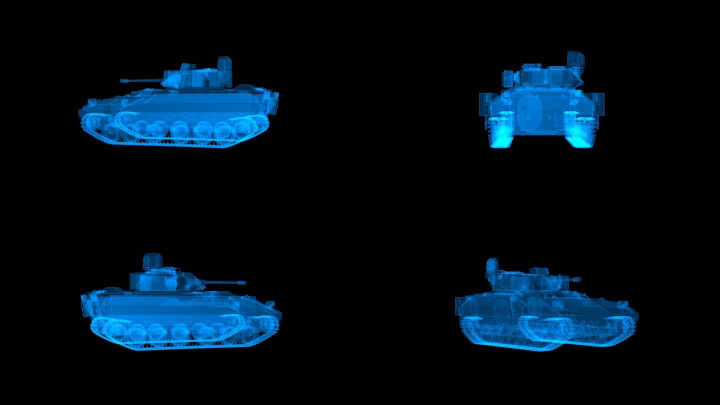 蓝色全息科技线框坦克动画透明通道