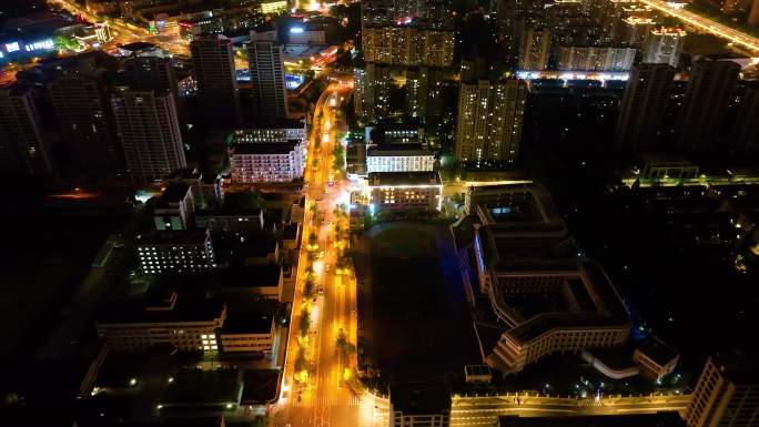 城市市区夜晚夜景车流航拍城市风景视频素材