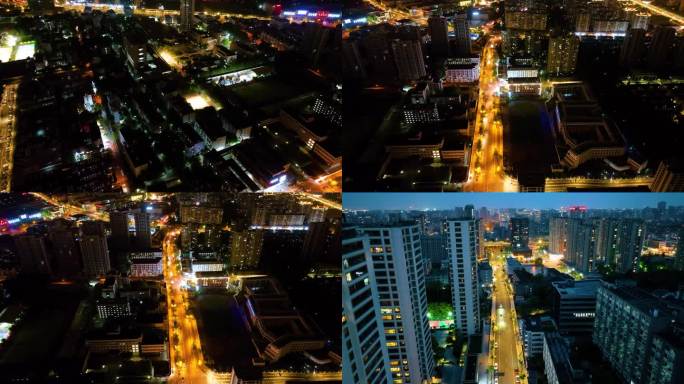 城市市区夜晚夜景车流航拍城市风景视频素材