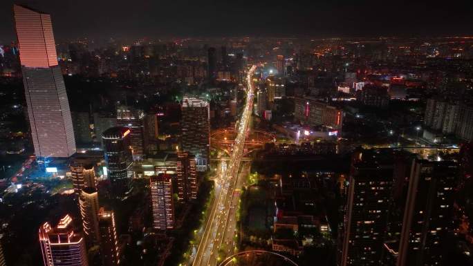 湖北武汉黄浦大街立交桥夜晚夜景航拍车流交