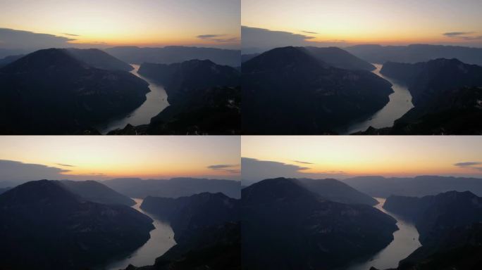 4K长江三峡巫峡壮丽河山晚霞航拍视频