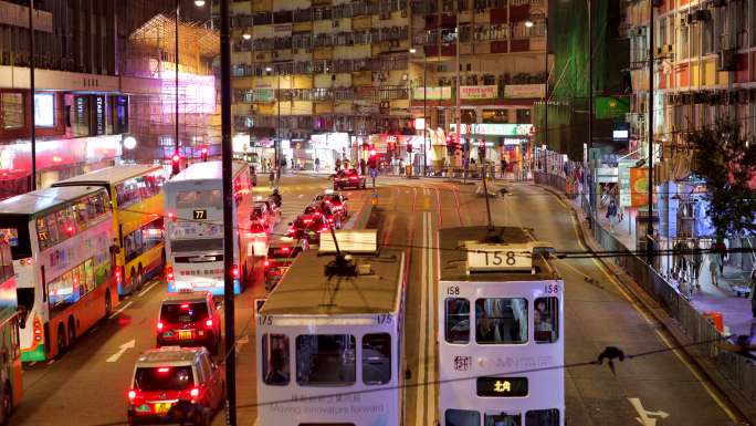 繁忙的香港街道车流夜景