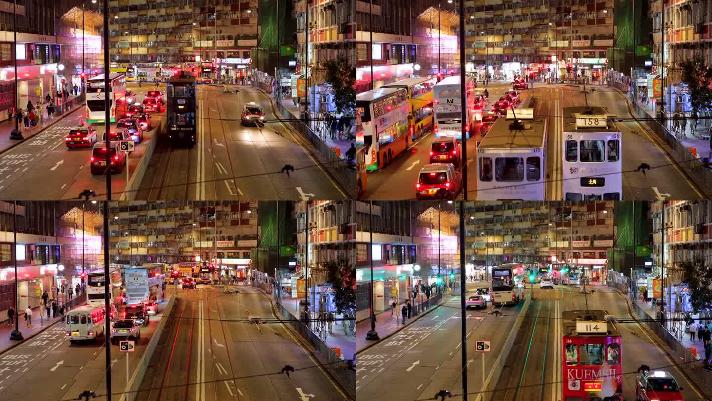 繁忙的香港街道车流夜景