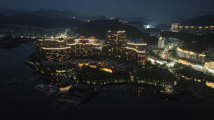 4K航拍浙江杭州淳安县千岛湖夜景风光