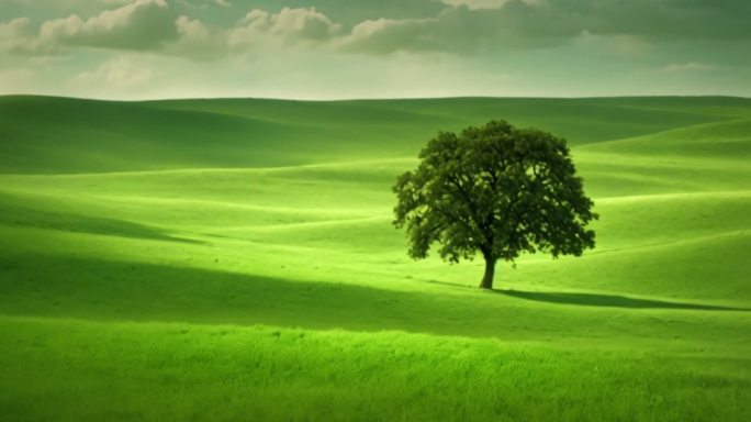 情感素材，草原上一棵孤独的树。