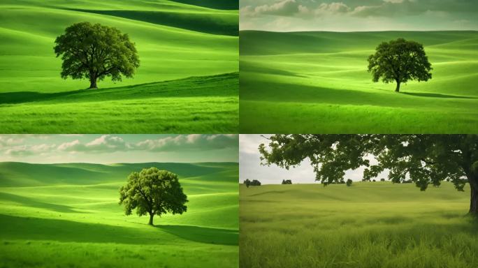 情感素材，草原上一棵孤独的树。