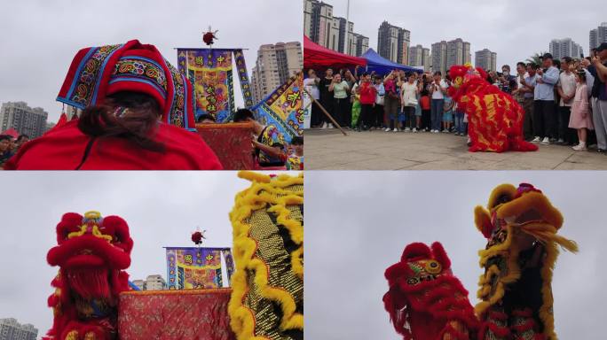广西壮族三月三传统对山歌民族服饰舞狮子