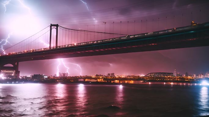 闪电风暴城市景观桥梁