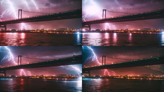 闪电风暴城市景观桥梁