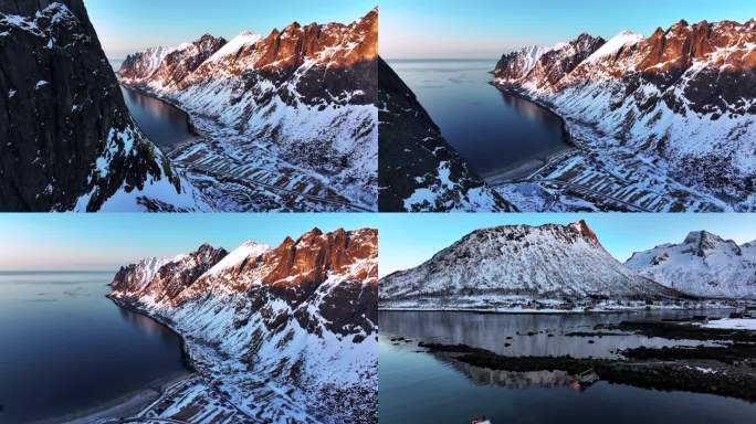 4K航拍北欧挪威塞尼亚岛自然风景