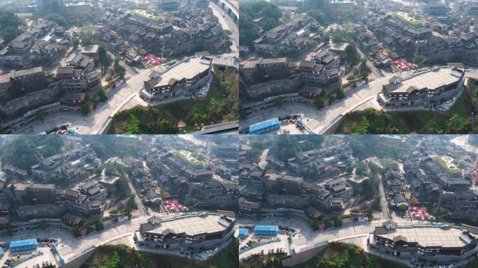 4K重庆磁器口古镇建筑人流航拍视频