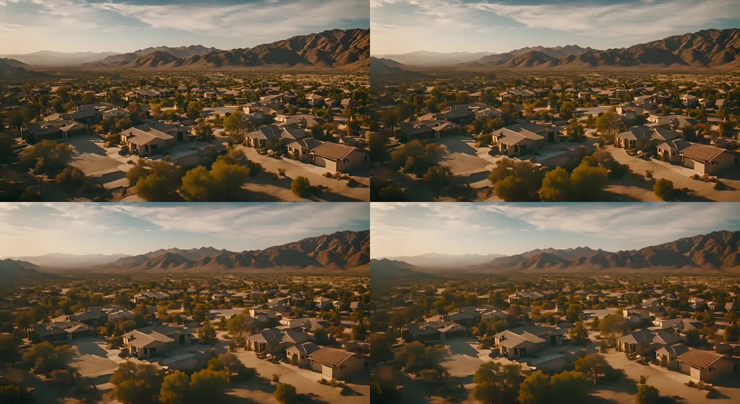 山谷山脉沙漠房子街道和房屋