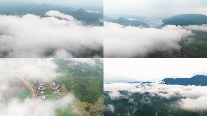 大山雨后云雾缭绕航拍