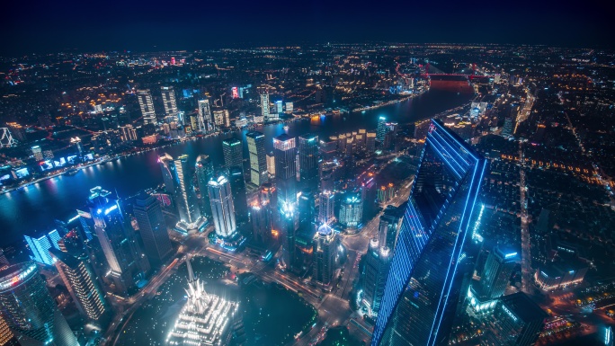 鸟瞰上海浦东夜景