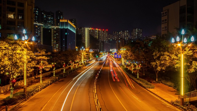 城市夜景延时光流天桥夜景