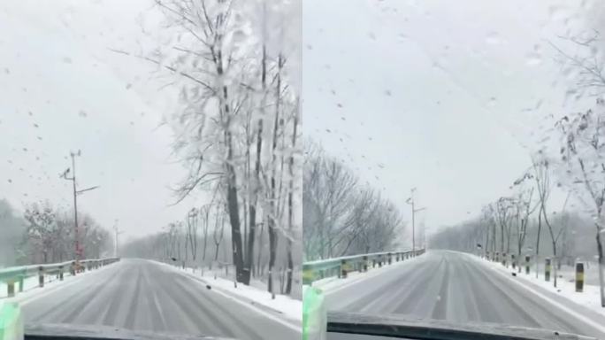 雨雪天气开车道路湿滑行车记录仪竖屏素材