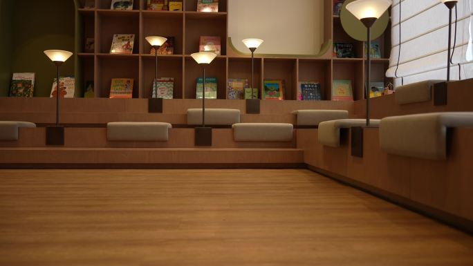 图书馆室内台阶和书架