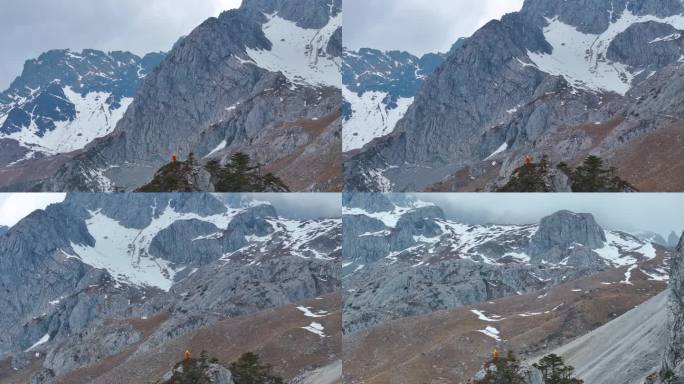 航拍玉龙雪山登山