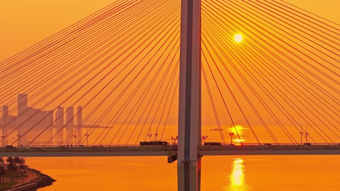 海南海口绝美世纪大桥日落航拍
