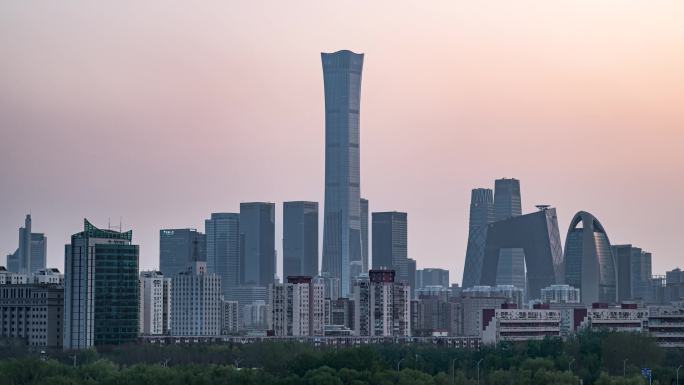 北京CBD城市风光日转夜延时