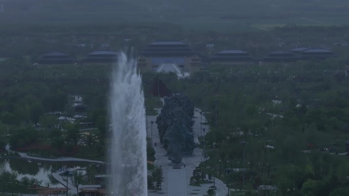 2024西安地标航拍大秦文明园喷泉广场