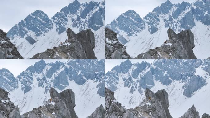 航拍玉龙雪山登山