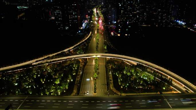 杭州城市夜景车流航拍延时视频素材