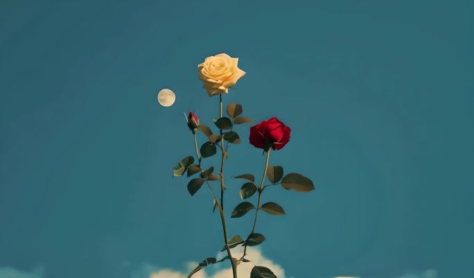 蓝天上唯美的玫瑰花