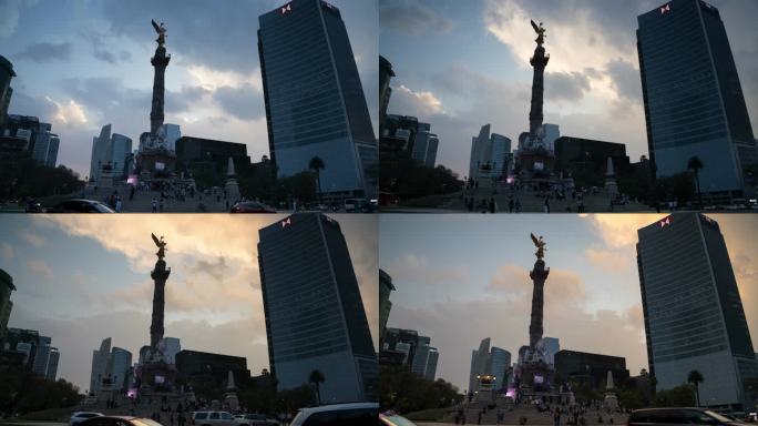 墨西哥独立纪念碑日落延时