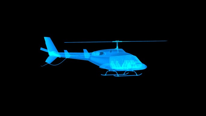 蓝色线框全息科技直升飞机动画带通道